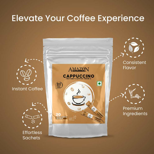 Coffee walla 3 in 1 cappuccino coffee sachets package with instant coffee and premium ingredients