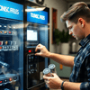 Technician performing coffee vending machine repair Noida on a modern vending machine