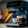 Modern black espresso machine brewing coffee with cup on drip tray for Amazon coffee makers online review