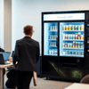 Businessman selecting beverage from a Tea Coffee Vending Machine Noida in modern office lobby