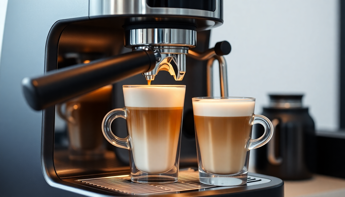 A sleek automatic espresso machine making latte