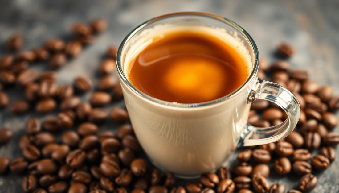 A cup of low sugar coffee premix with coffee beans