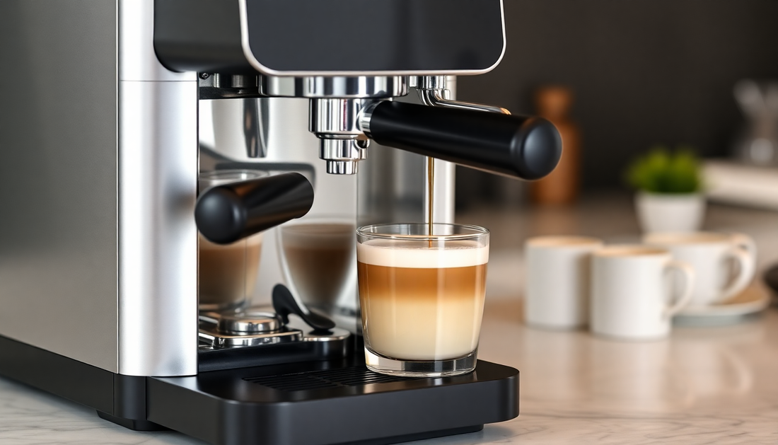 A sleek automatic espresso machine making a latte