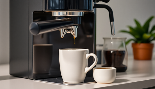 Modern office coffee machine brewing fresh coffee