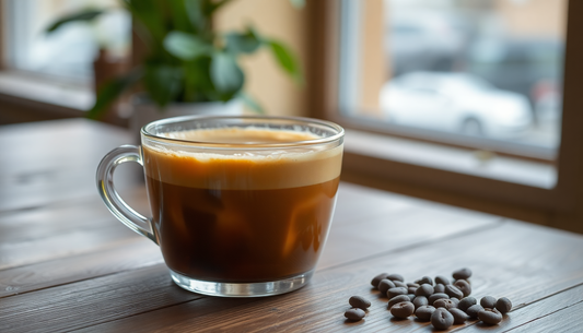 A steaming cup of classic coffee premix on wooden table