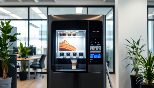 A sleek automatic coffee vending machine in an office