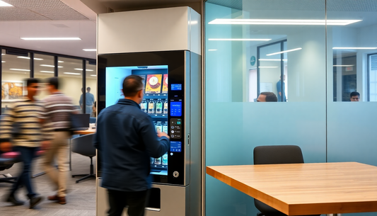 Modern coffee vending machine in a busy Delhi office