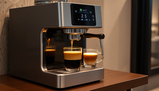 A sleek Neo coffee machine brewing fresh coffee in Noida