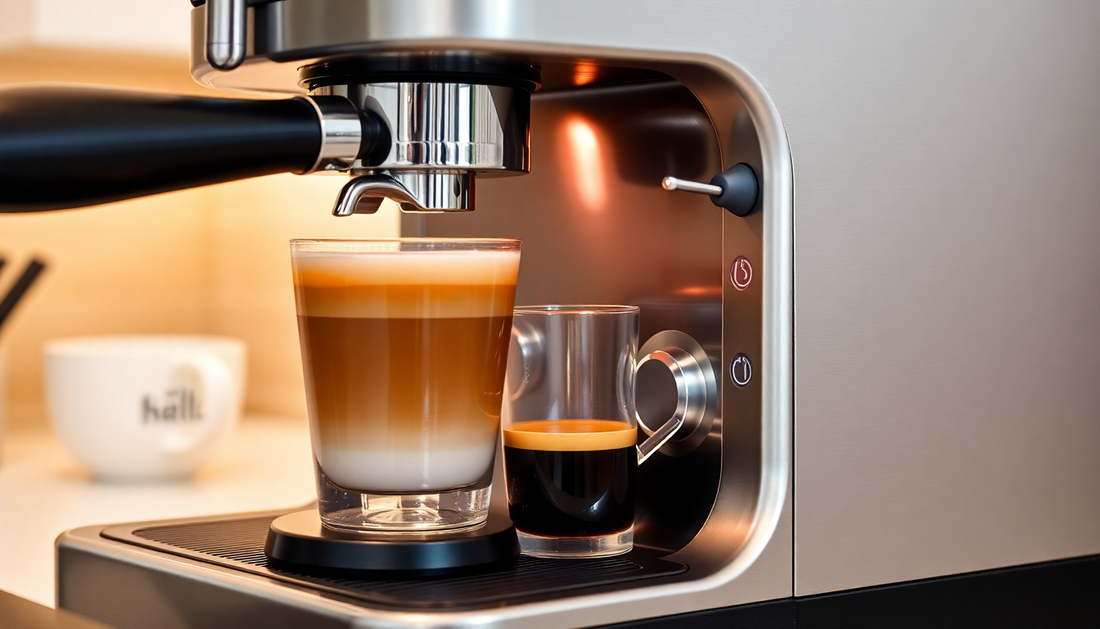 A sleek automatic coffee machine brewing fresh coffee