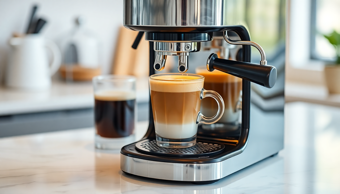 A sleek latte coffee machine brewing fresh coffee