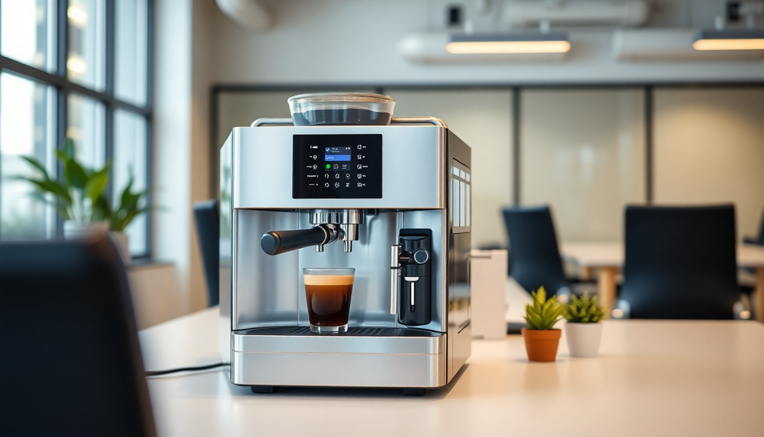 A modern fully automatic coffee machine in an office