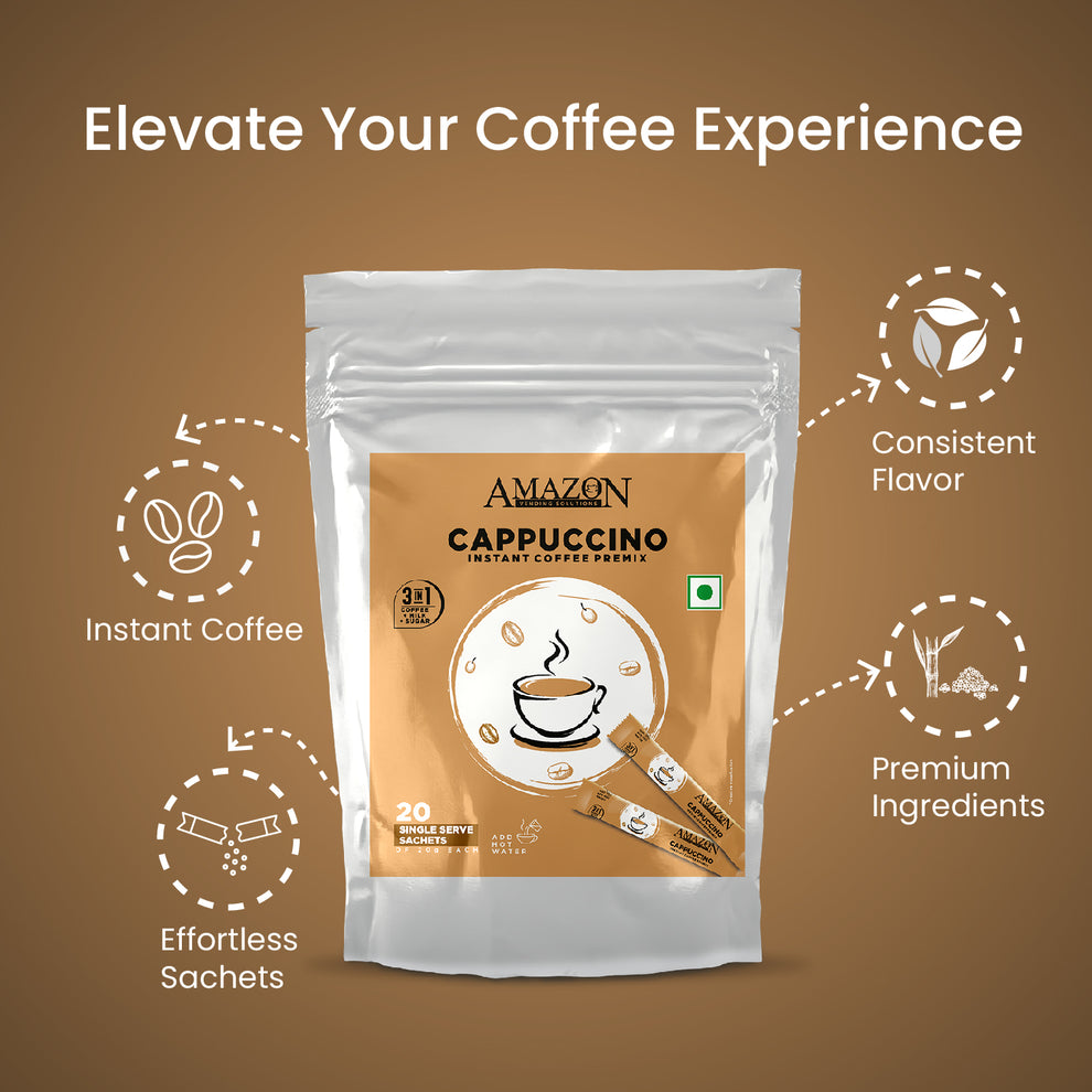 Coffee walla 3 in 1 cappuccino coffee sachets package with instant coffee and premium ingredients