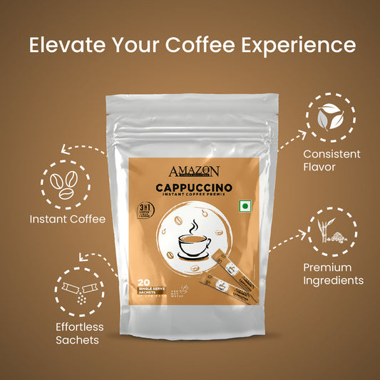 Coffee walla 3 in 1 cappuccino coffee sachets package with instant coffee and premium ingredients
