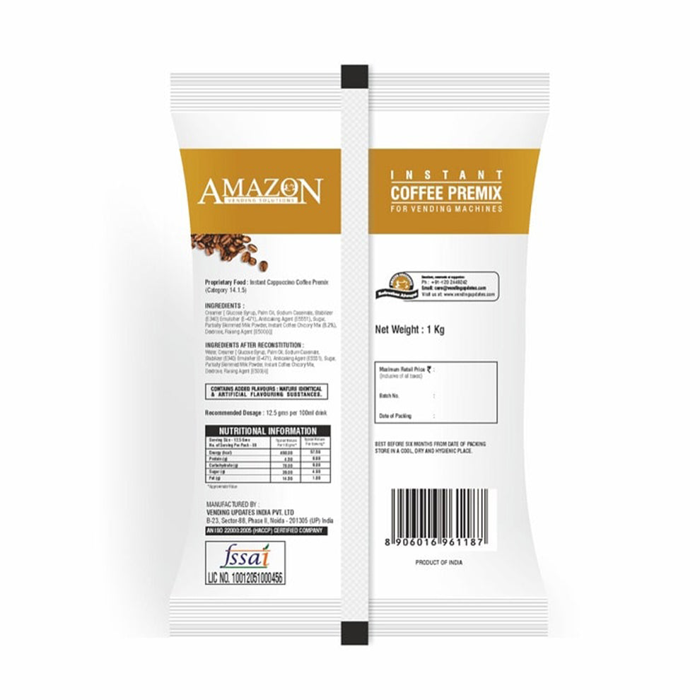 Amazon branded 3in1 cappuccino coffee premix instant coffee pouch for vending machines 1 kg