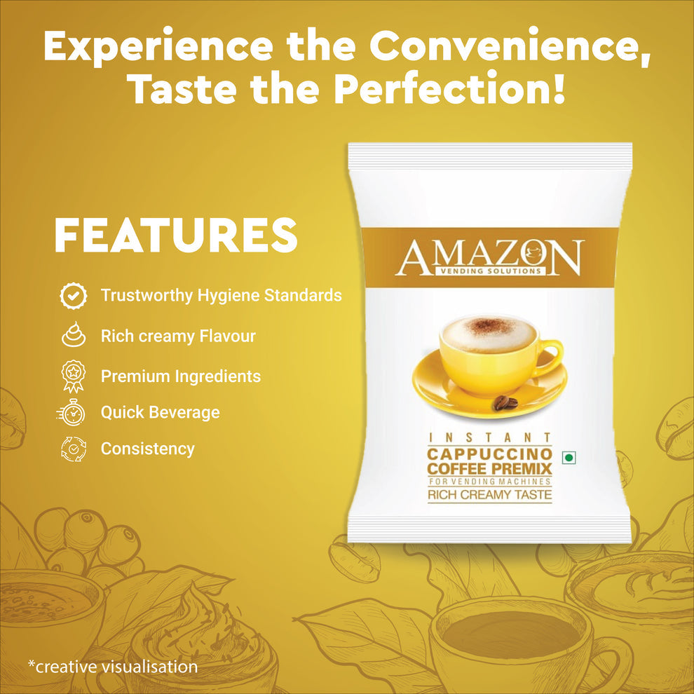 3in1 cappuccino coffee premix packet from Amazon vending solutions with rich creamy taste