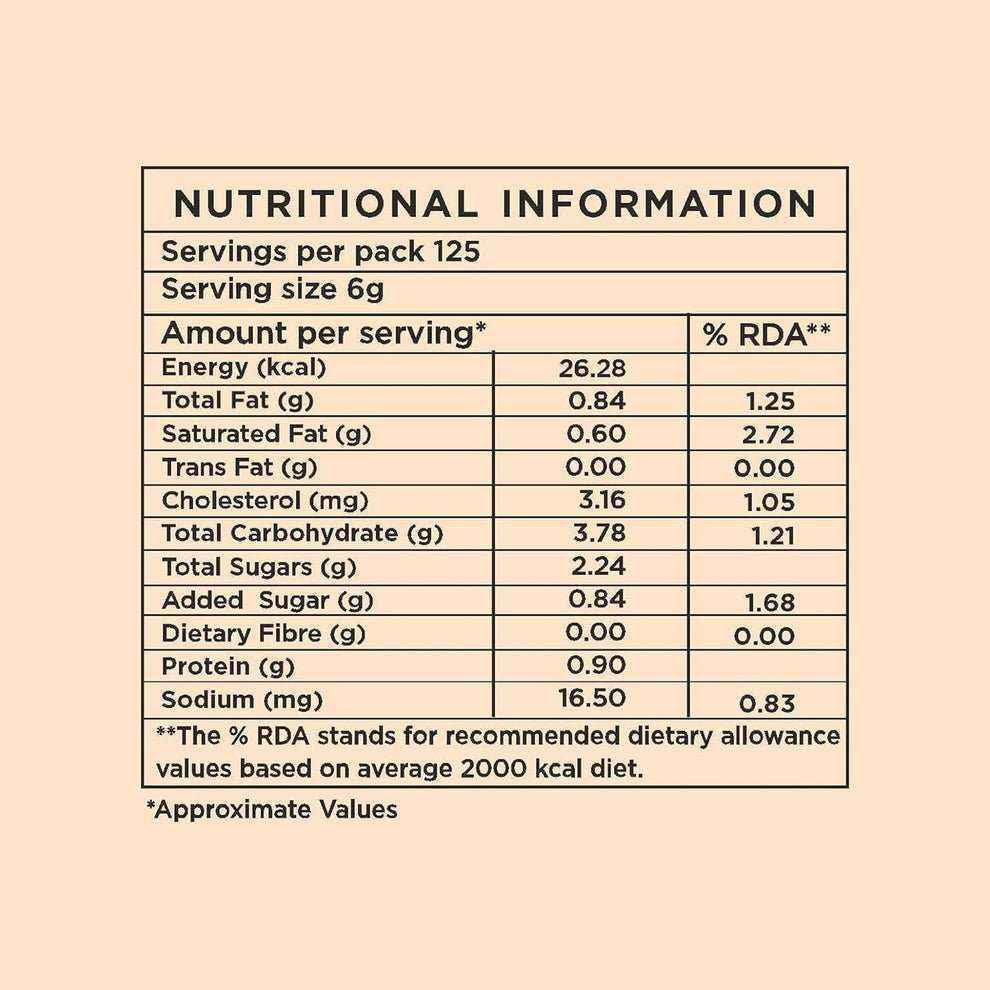 Nutritional information label showing values for Amazon Gold 3-in-1 instant coffee per serving