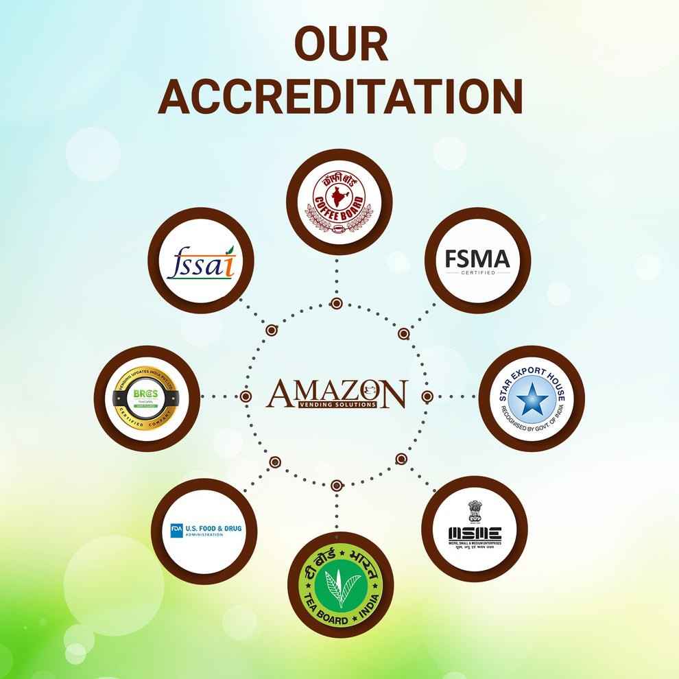 Amazon vending solutions accreditation badges including food safety and quality certifications