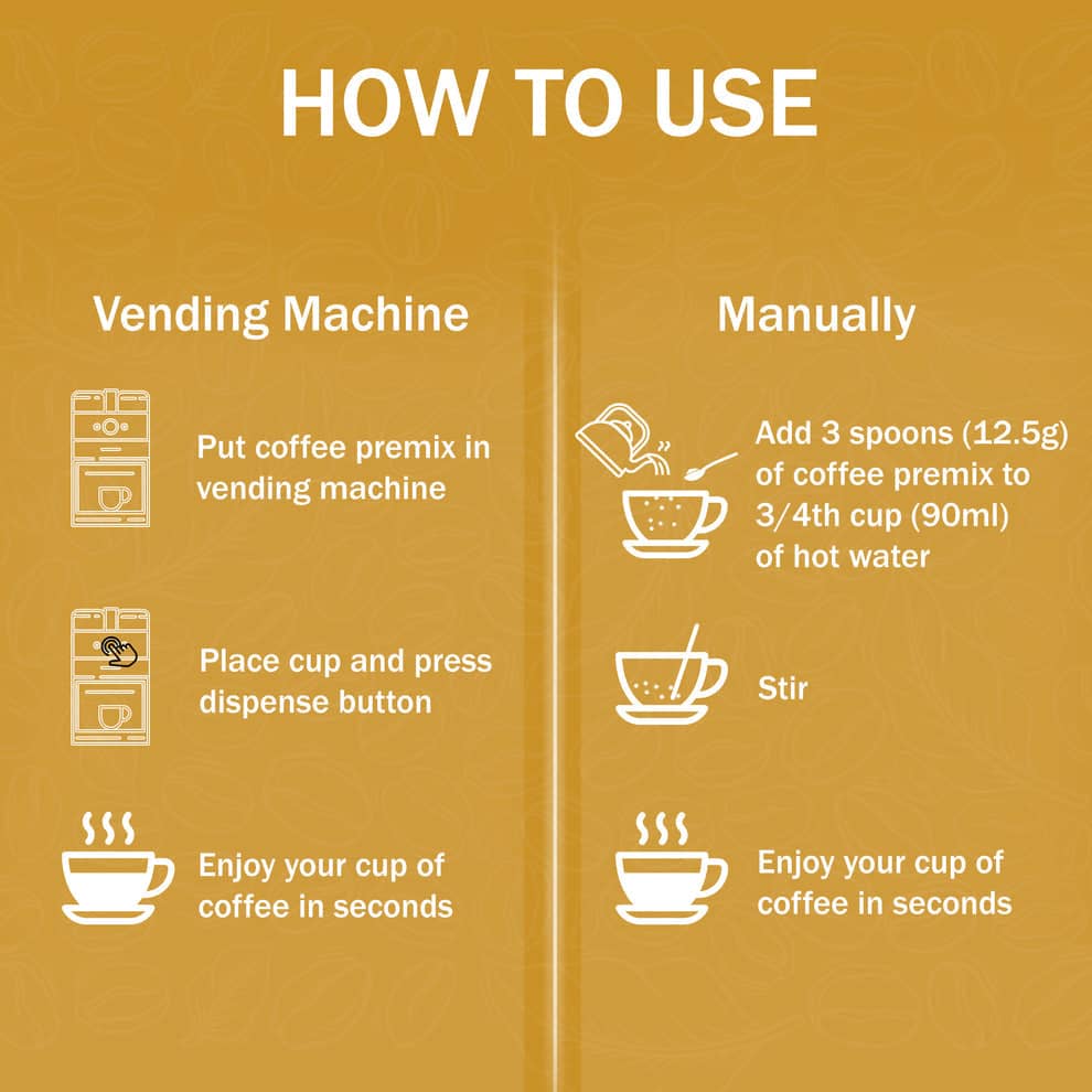 Instructions on how to use Amazon instant cappuccino powder with vending machine or manually