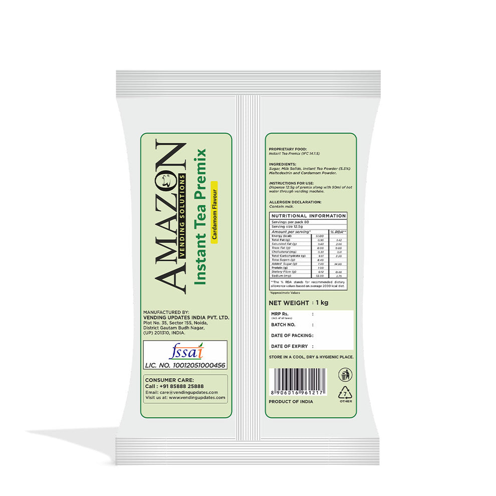 Coffee walla Amazon instant cardamom tea premix 1 kg pack with nutritional information and ingredients