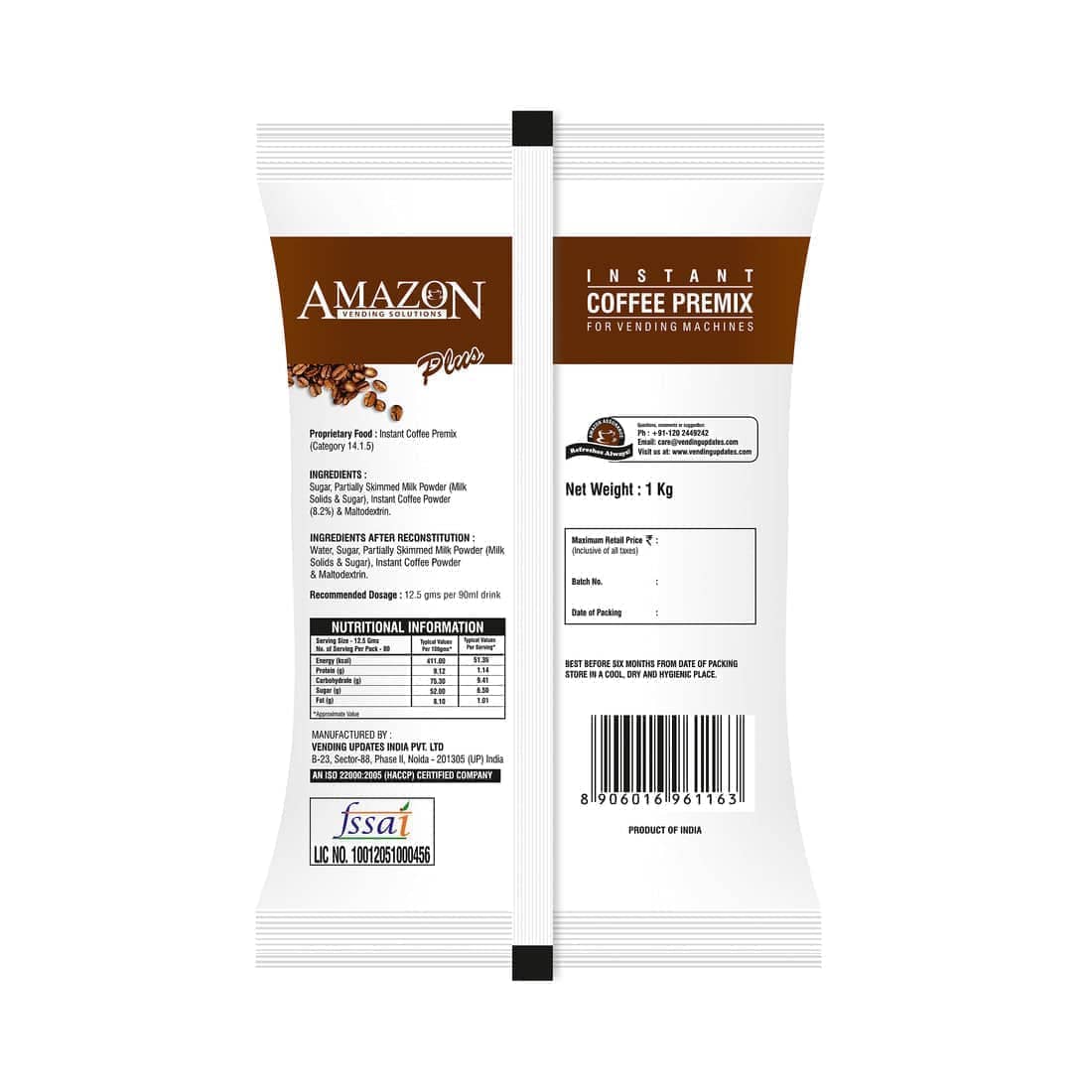 Amazon Plus instant coffee premix for vending machines 1kg packet by TEA COFFEE VENDING SERVICE