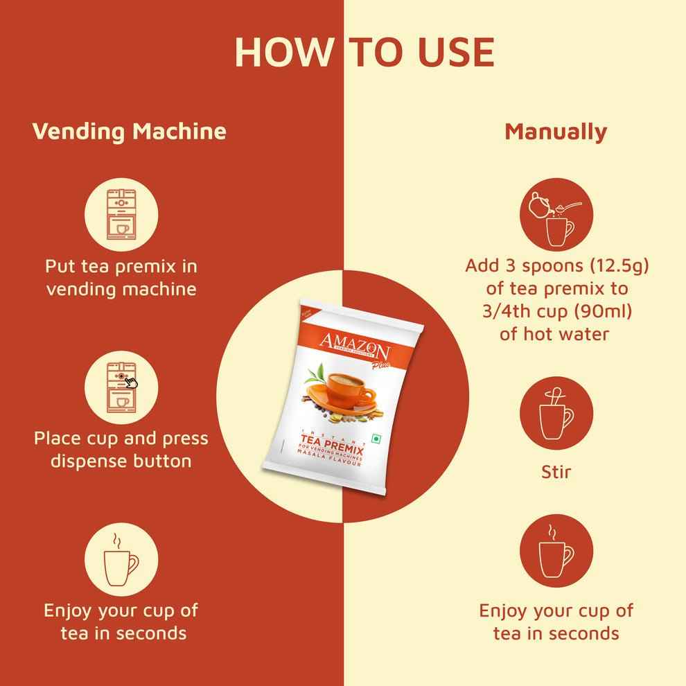 Instructions for using masala tea premix 1kg with vending machine and manual preparation methods