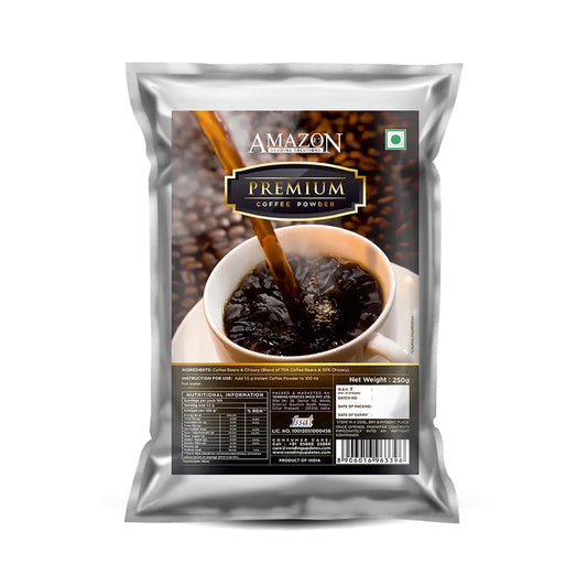 Coffee walla premium black coffee powder with a cup of black coffee being poured on package