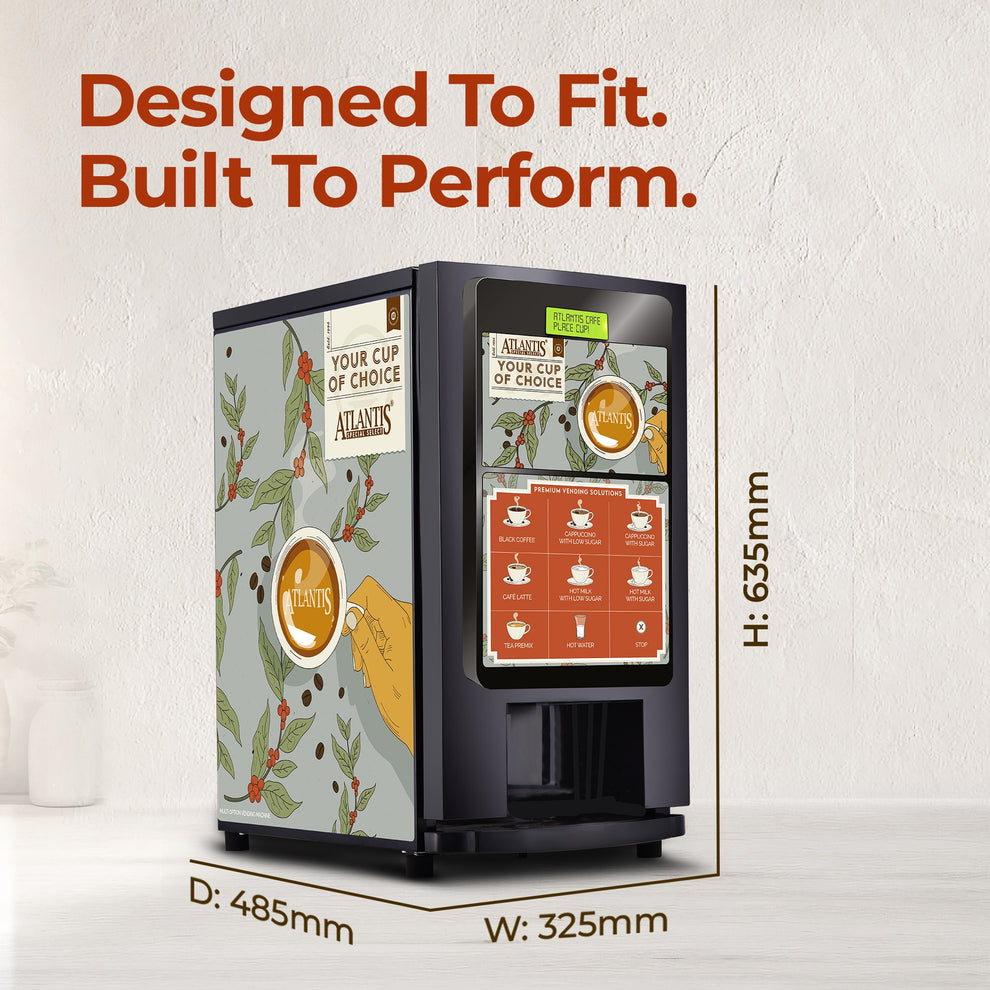 Coffee walla Atlantis 7 option coffee tea machine with touchscreen and floral side design