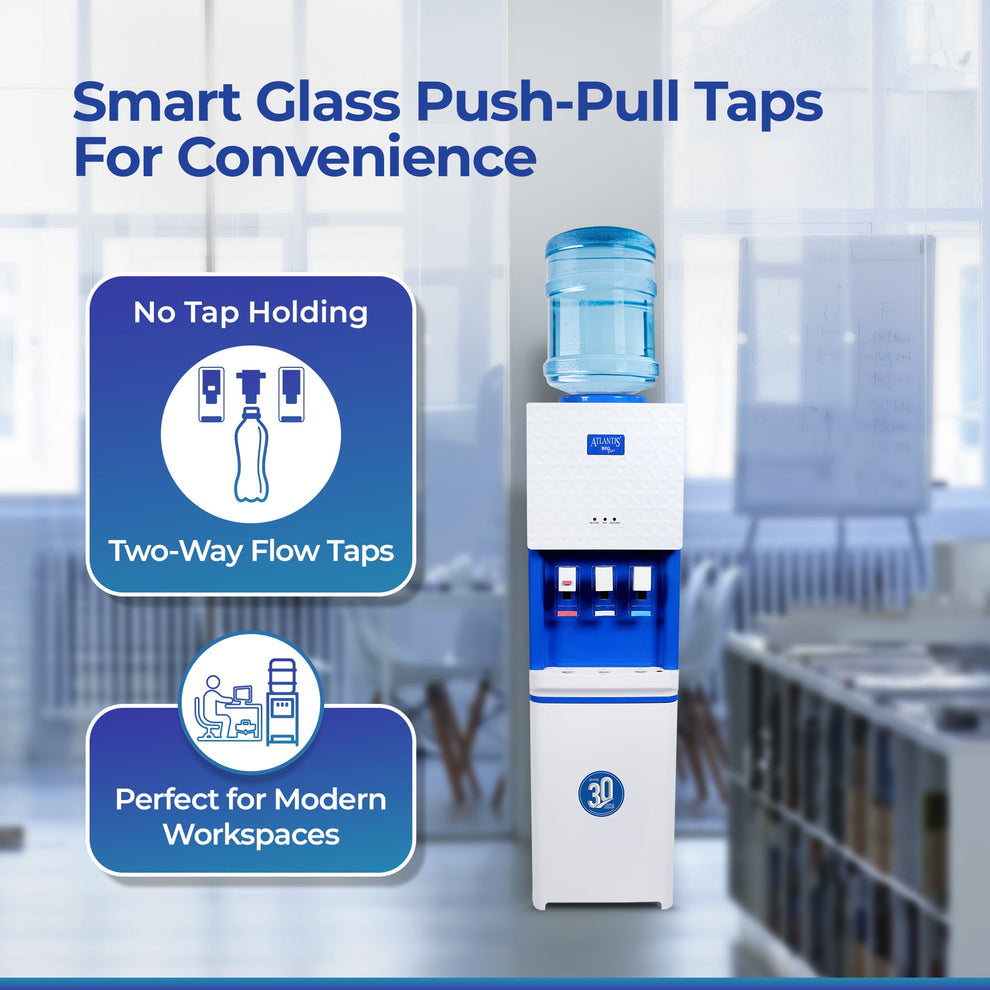 Atlantis Big Plus Water Dispenser 3 with smart glass push-pull taps ideal for modern workspaces