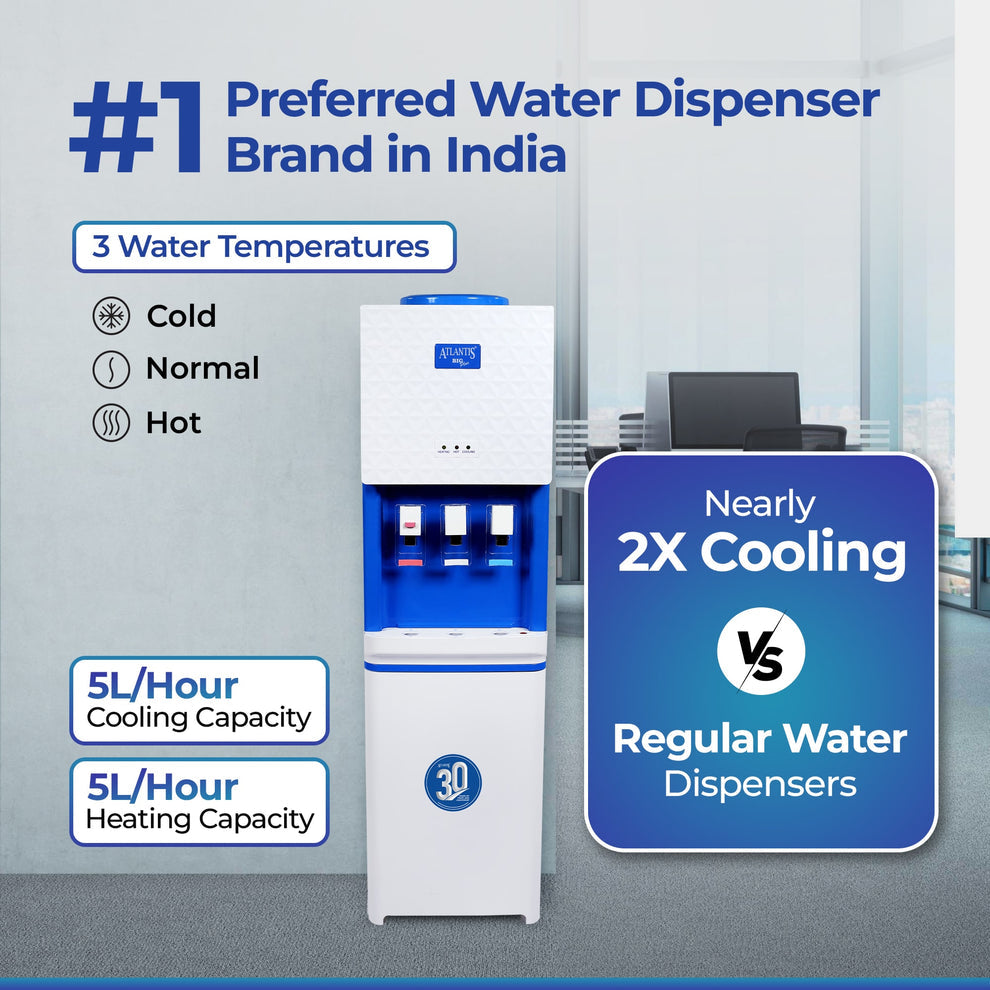 Atlantis Big Plus water dispenser with three water temperatures and 5L per hour cooling and heating capacity