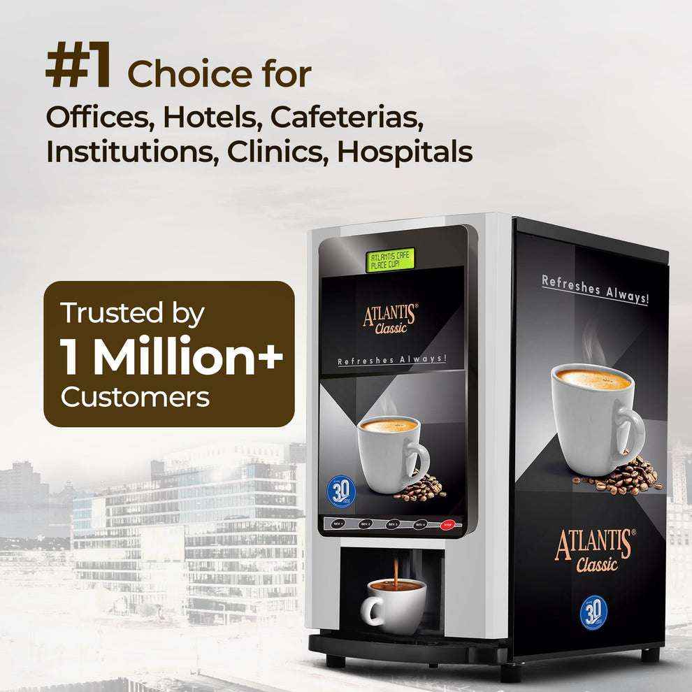 Atlantis Classic 2-lane coffee vending machine by COFFEE WALLA with cup and coffee beans image