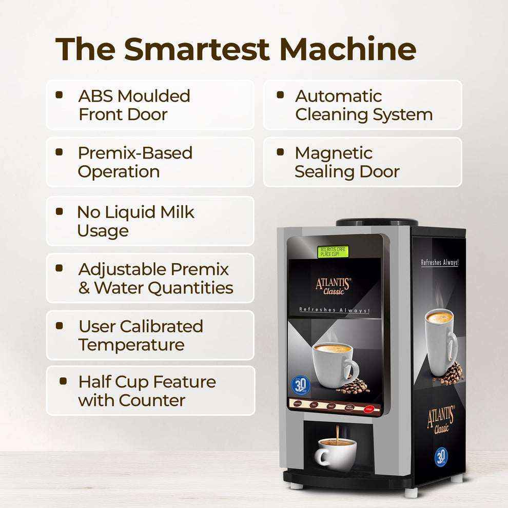 Atlantis Classic 4 lane Coffee Vending Machine with premix operation and automatic cleaning system