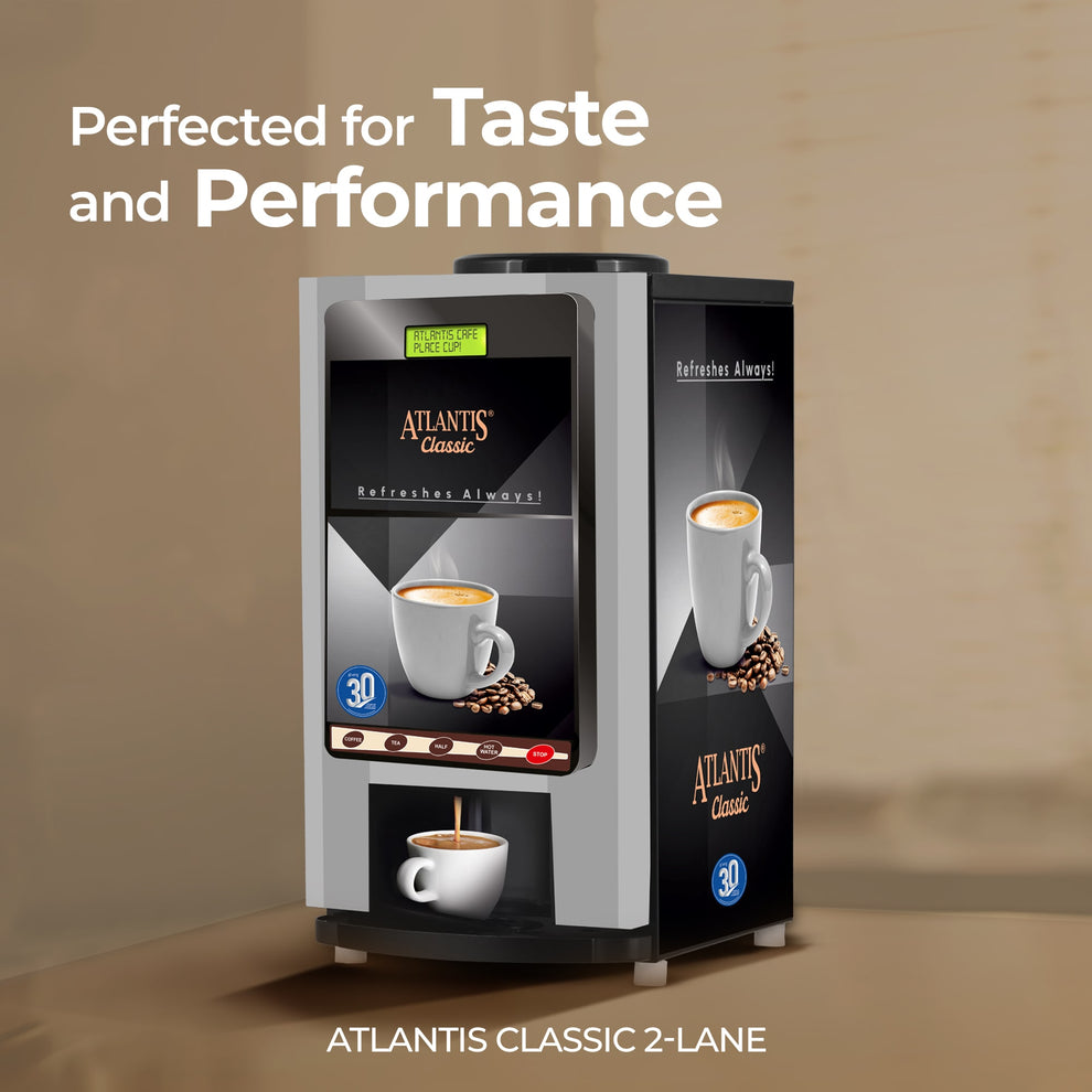 COFFEE WALLA Atlantis Classic tea and coffee vending machine with dual lanes for fast beverage service