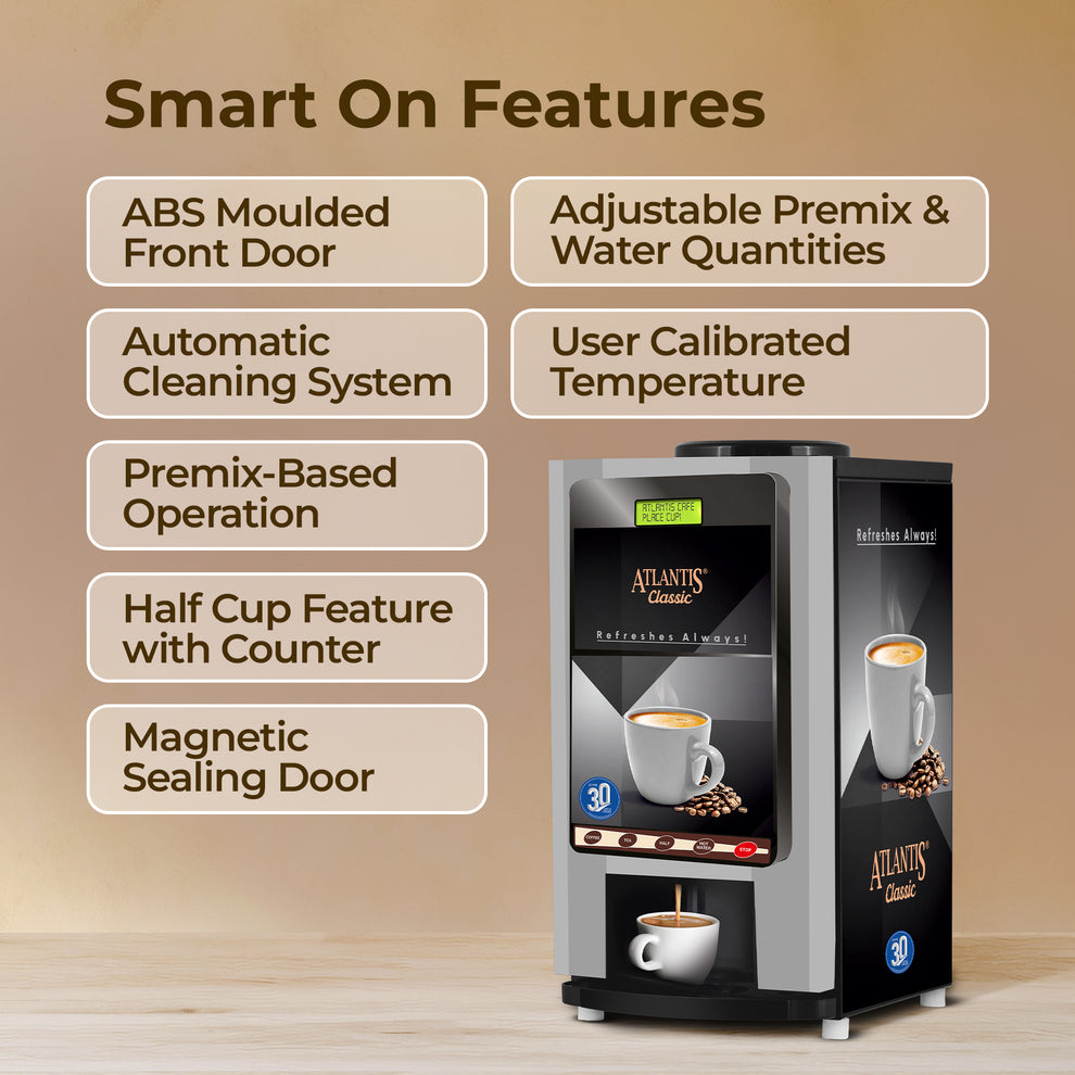 COFFEE WALLA Atlantis Classic tea and coffee vending machine with smart features and automatic cleaning system