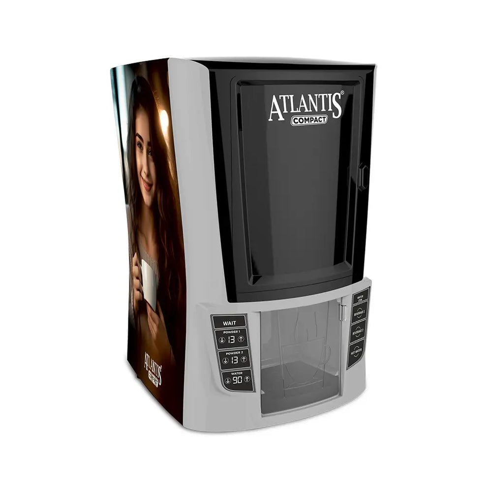 Coffee walla Atlantis compact hot beverage dispenser with digital controls and sleek black and silver design