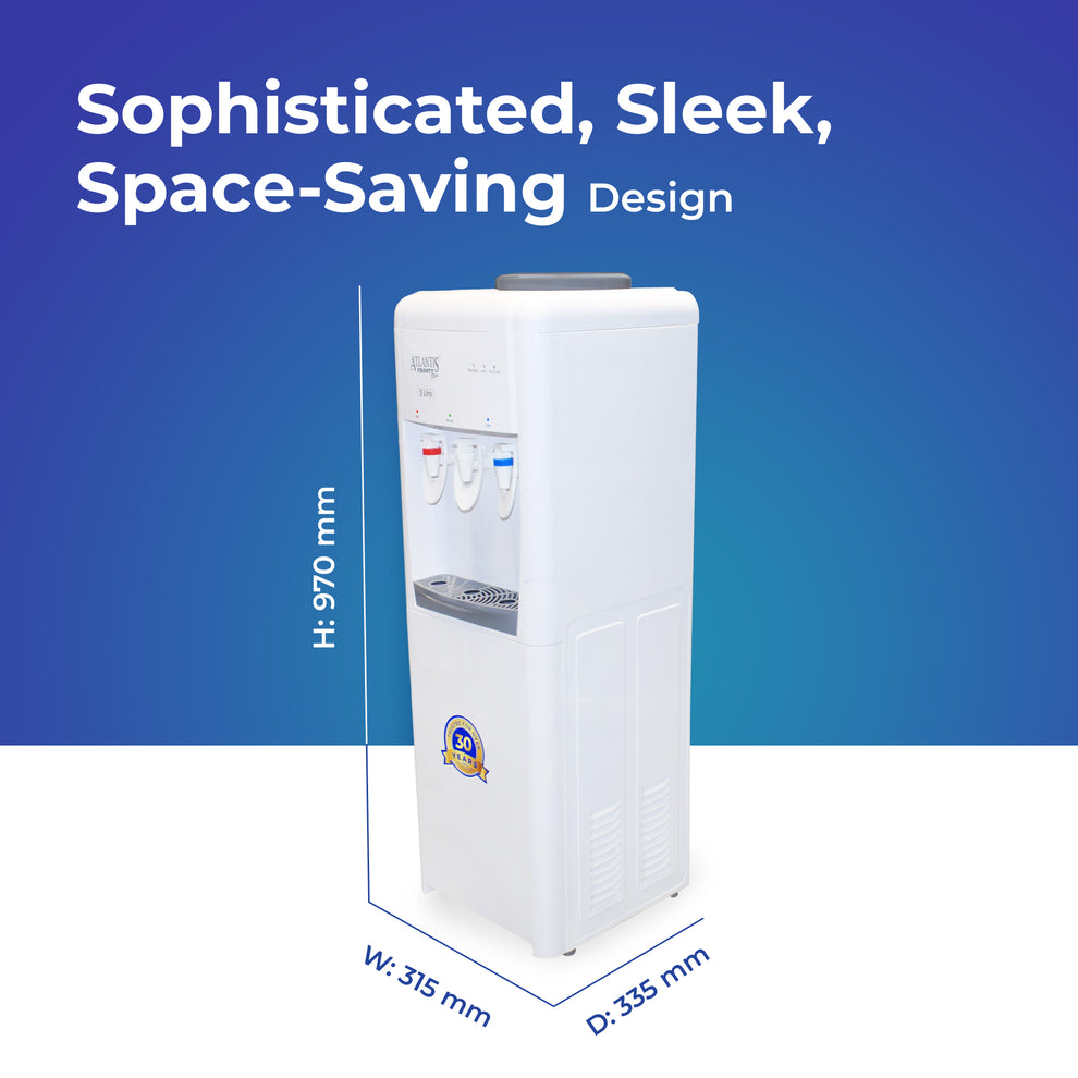 ATLANTIS FROSTY PLUS Hot Cold water dispenser with sleek, space-saving design and three dispensing taps