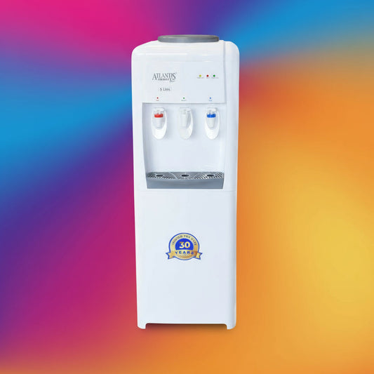 ATLANTIS FROSTY PLUS Hot Cold water dispenser with three taps and 30 year warranty badge