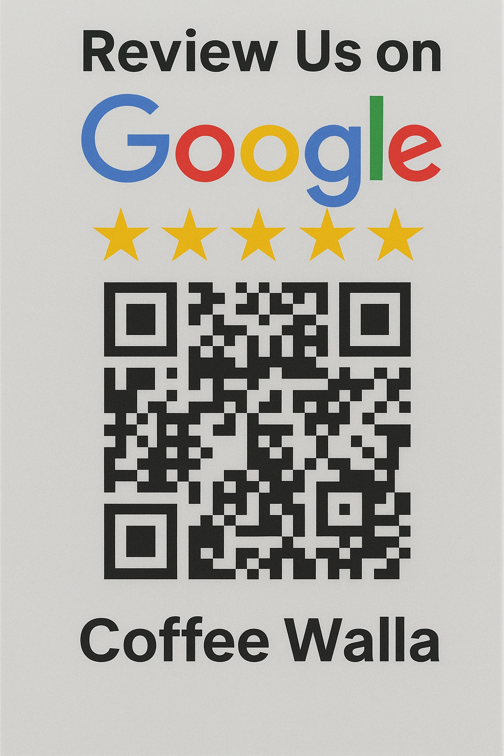 Review us on Google with five star rating and QR code for fully automatic bean to cup coffee machine by Coffee Walla