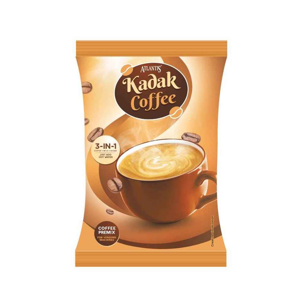 Kadak 3-in-1 coffee premix packet by Tea coffee vending service with rich creamy coffee cup image