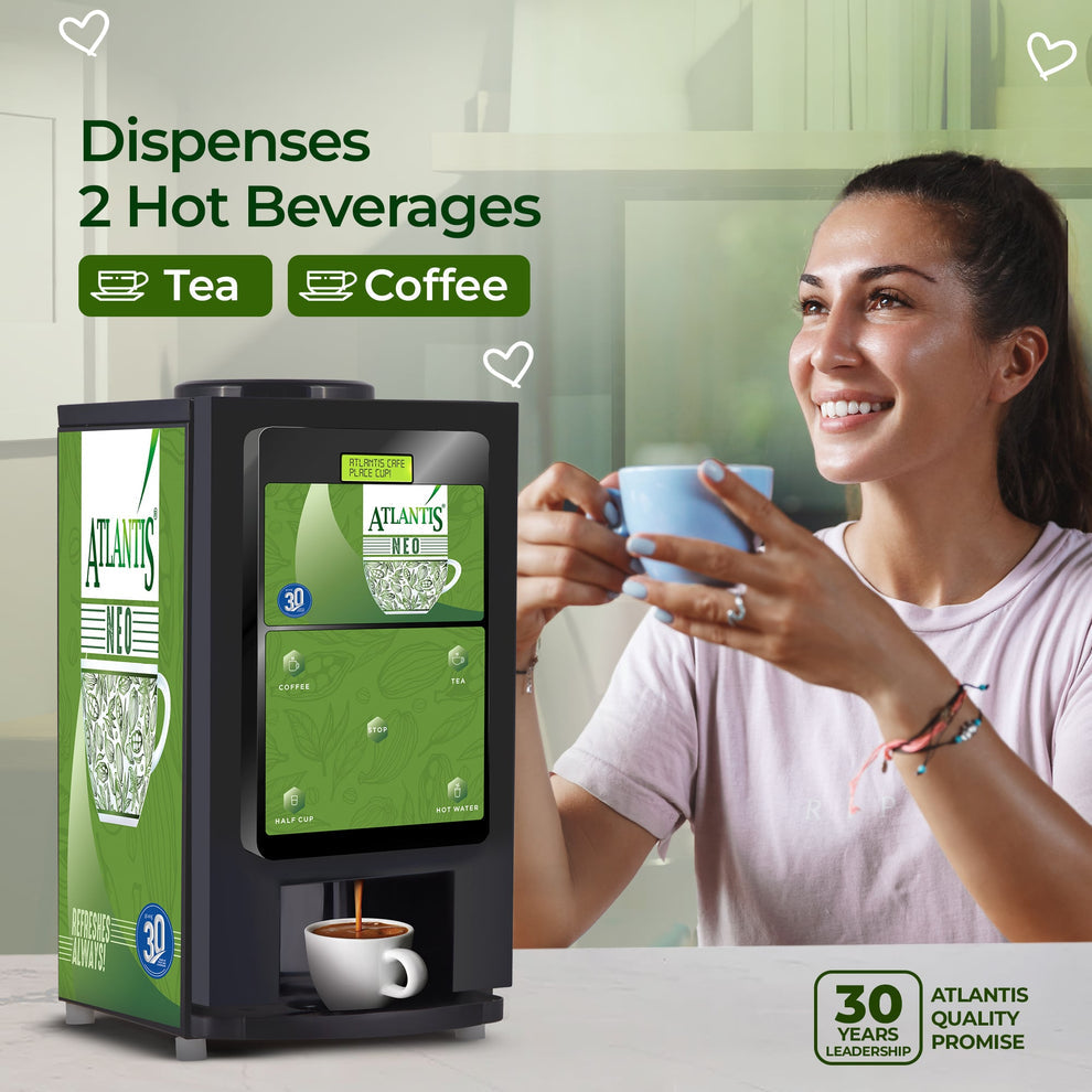ATLANTIS NEO 2-Lane Tea and Coffee Vending Machine - Dedicated Hot Water - COFFEE WALLA CALL ANY REQUIREMENT 99397588888 24*7