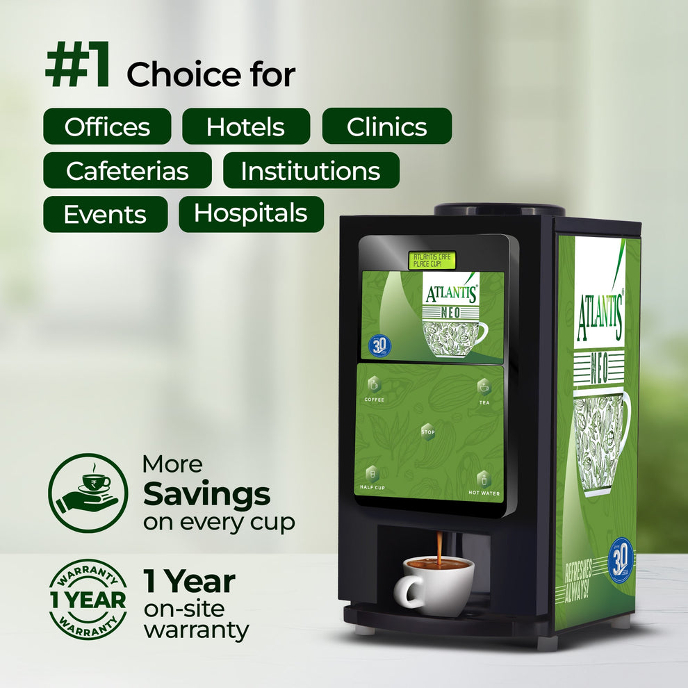 ATLANTIS NEO 2-Lane Tea and Coffee Vending Machine - Dedicated Hot Water - COFFEE WALLA CALL ANY REQUIREMENT 99397588888 24*7
