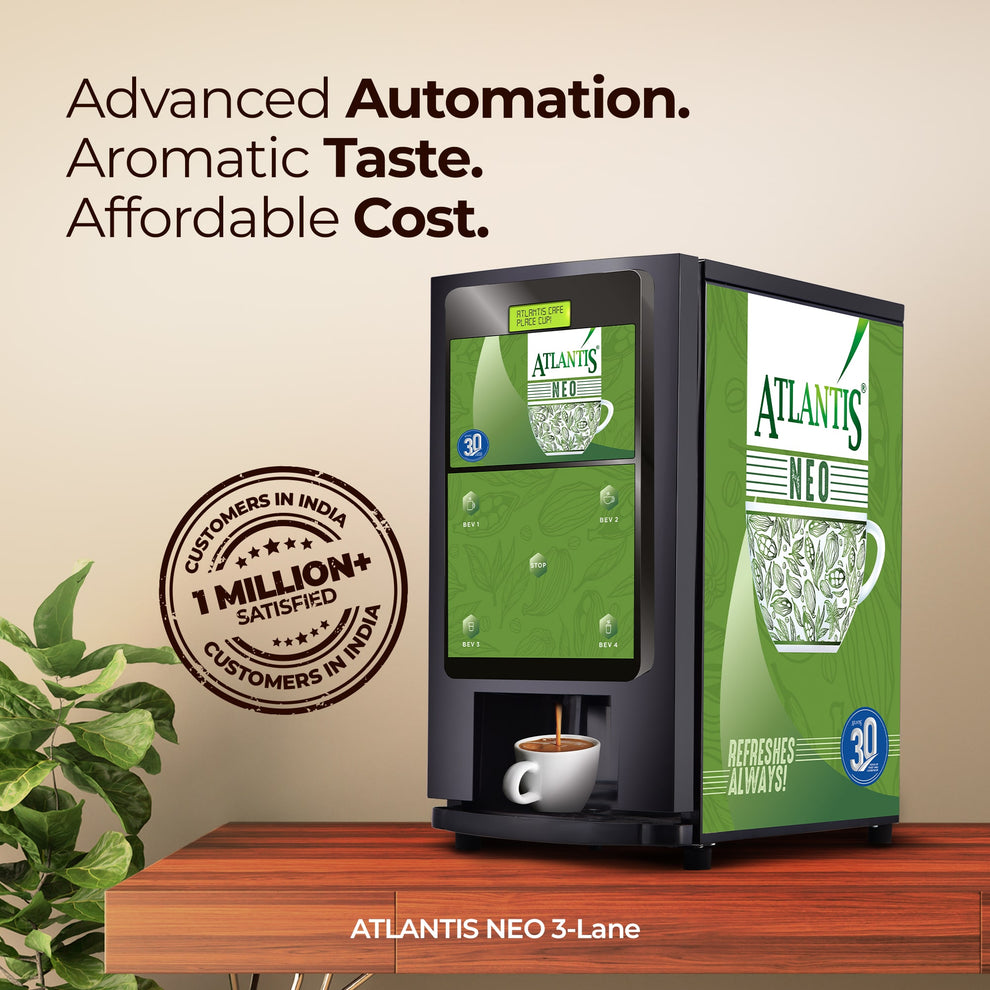 COFFEE WALLA Atlantis neo 3 lane coffee machine with advanced automation and aromatic taste on wooden table