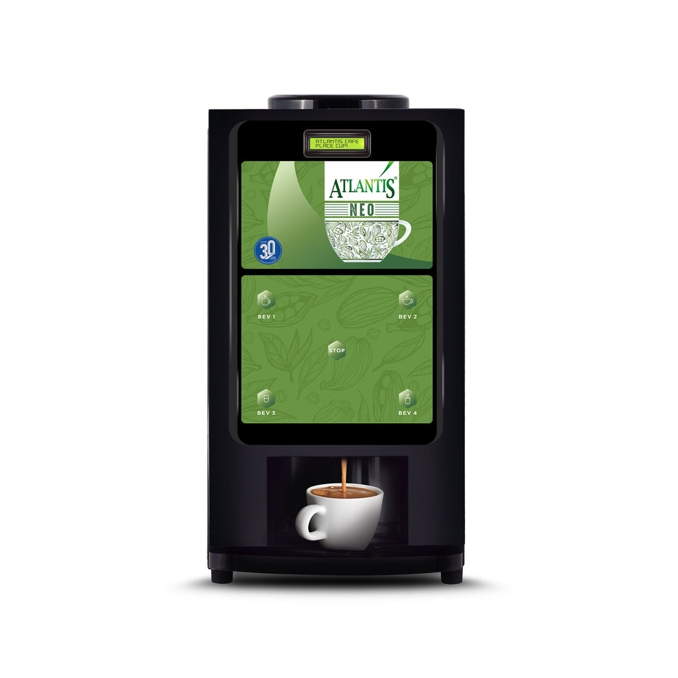 Atlantis neo 3 lane coffee machine by COFFEE WALLA dispensing coffee into a white cup