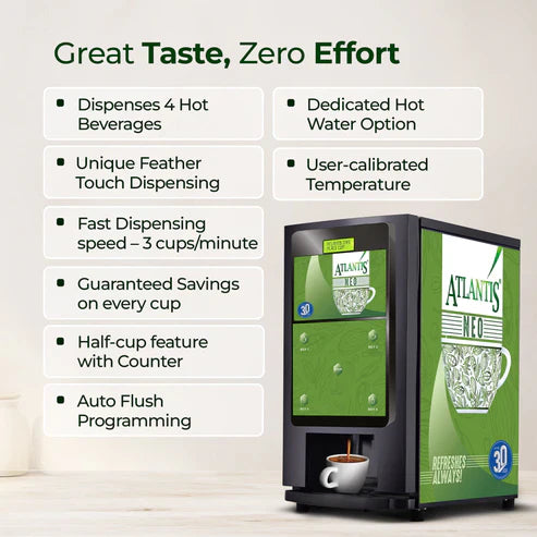 Atlantis Neo 3 Lane vending machine price with fast dispensing and four hot beverage options