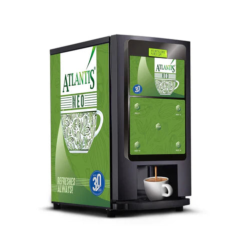Atlantis Neo 3 Lane vending machine price by TEA COFFEE VENDING SERVICE with green design and coffee dispenser
