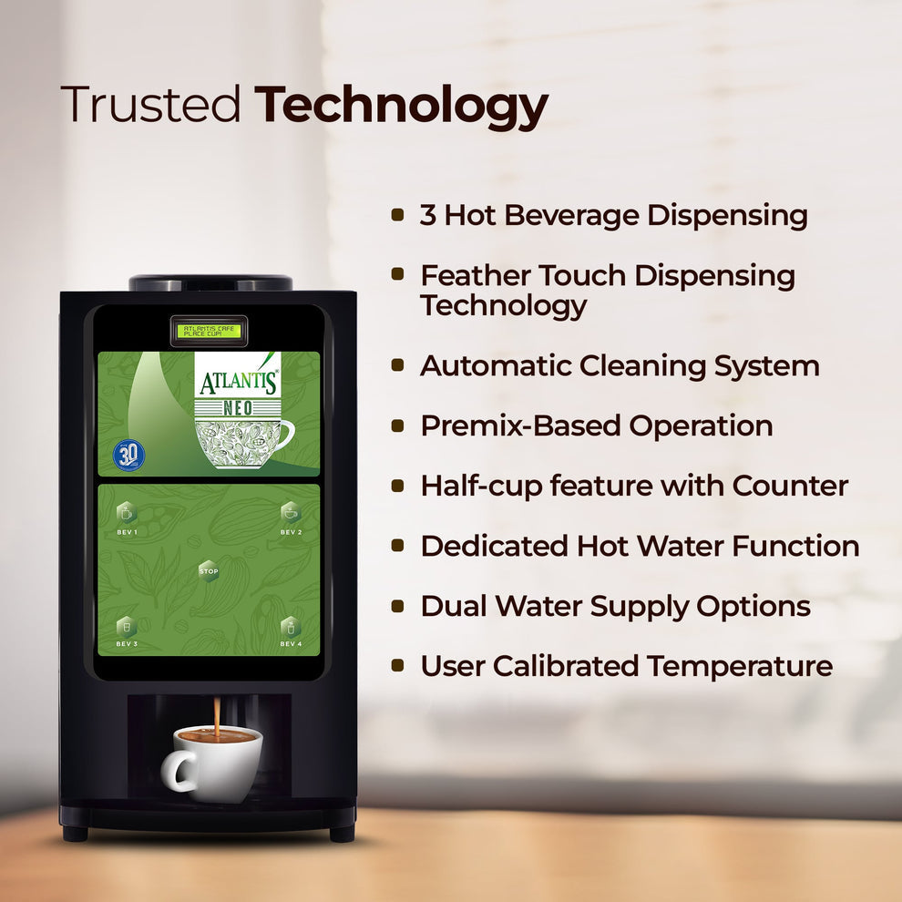 COFFEE WALLA tea and coffee vending machine with 3 hot beverage dispensing and automatic cleaning system