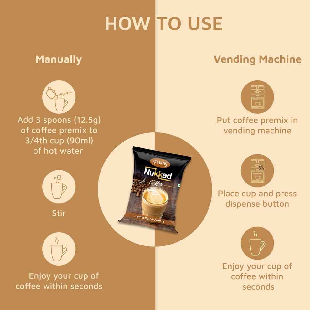 Instructions for using 3-in-1 instant coffee mix manually or with vending machine by Tea coffee vending service