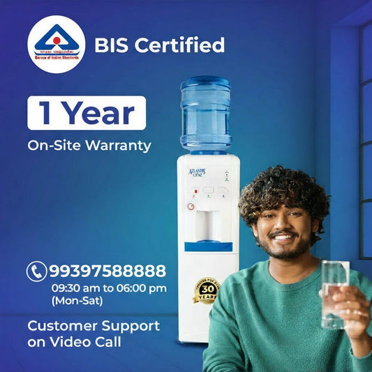 BIS certified Atlantis One water dispenser with one year on-site warranty and customer support