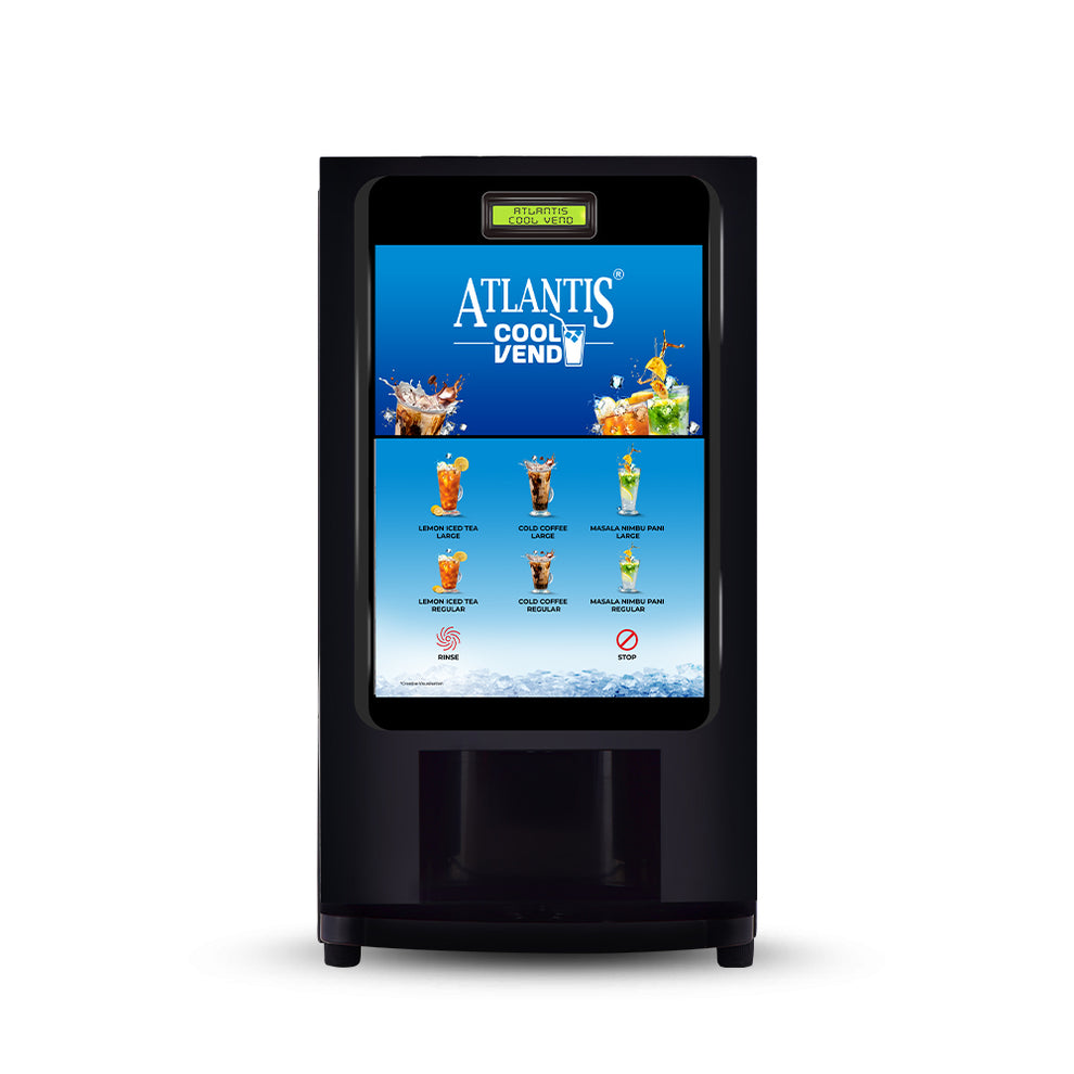 Coffee Walla smart coffee vending machine Atlantis Cool Vend with beverage options and sleek black design