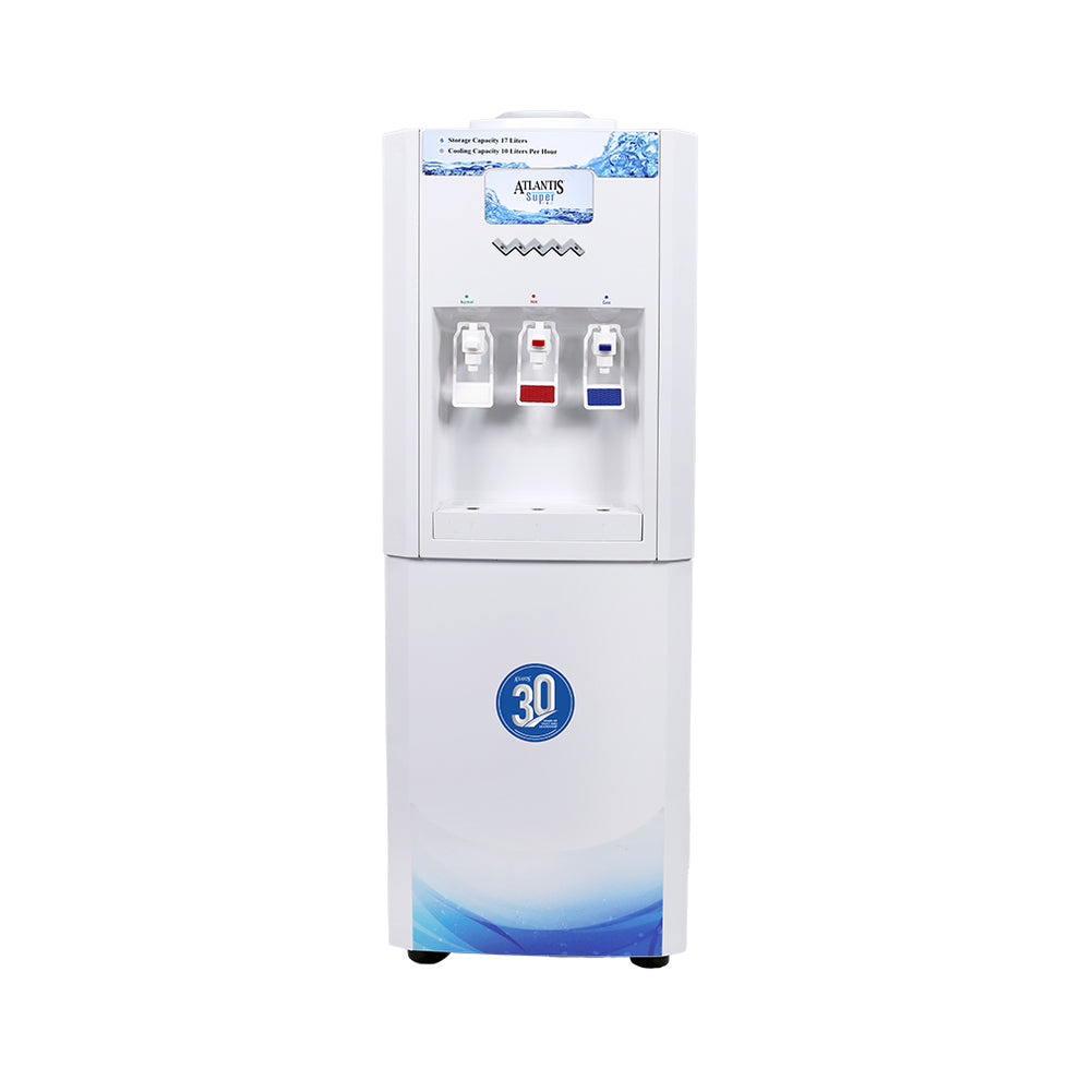 Atlantis Super water dispenser 15L white standing water cooler with hot cold and normal taps