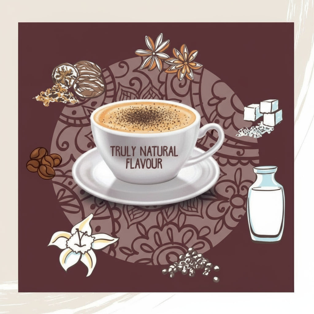 Coffee walla instant coffee premix for vending machines cup with natural flavor ingredients illustration